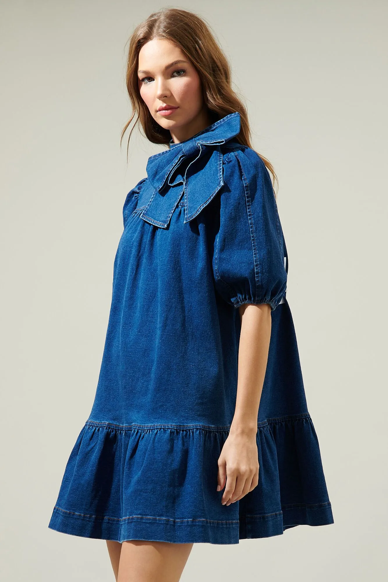 Aura Jacey Denim Bow Shift Dress