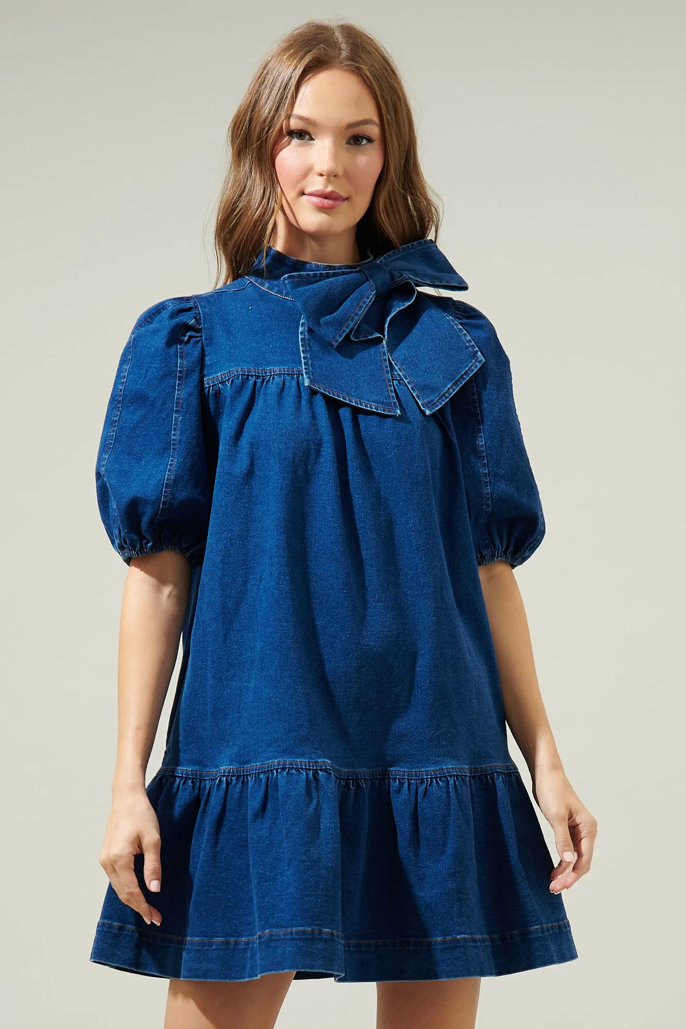 Aura Jacey Denim Bow Shift Dress