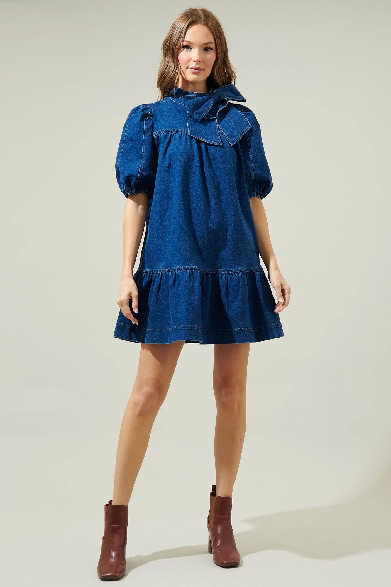 Aura Jacey Denim Bow Shift Dress