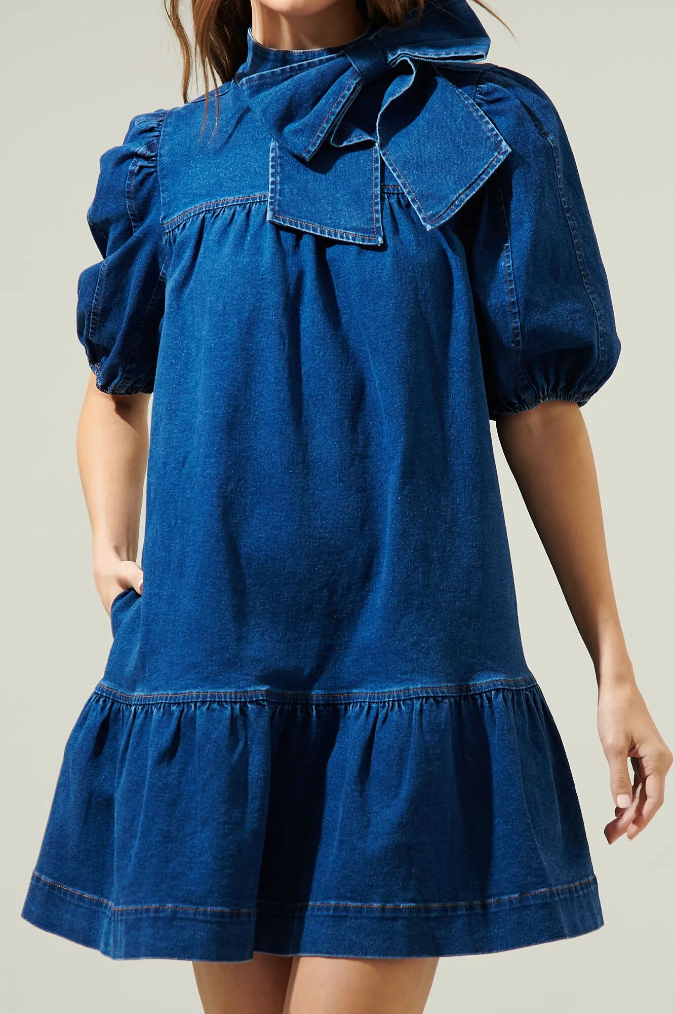 Aura Jacey Denim Bow Shift Dress