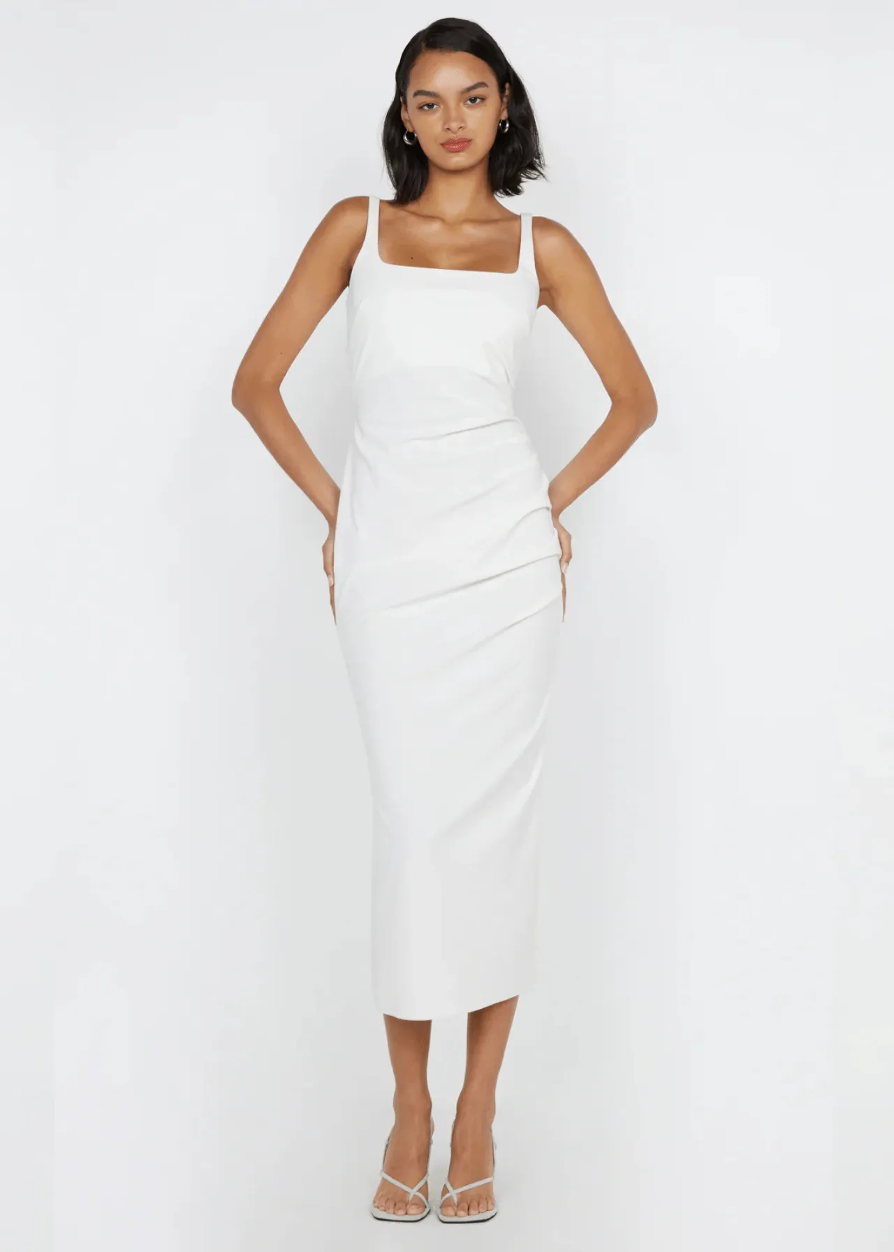 Aveline Tuck Midi Dress in White