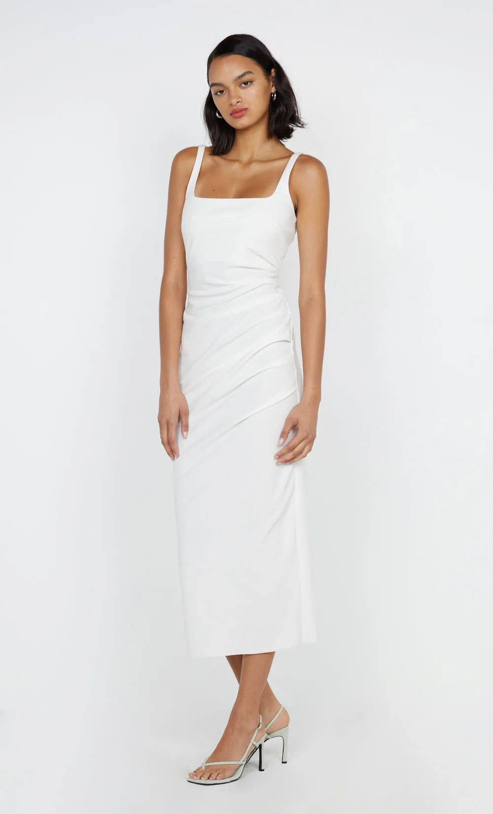 AVELINE TUCK MIDI DRESS - WHITE