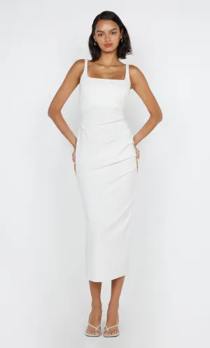 AVELINE TUCK MIDI DRESS - WHITE
