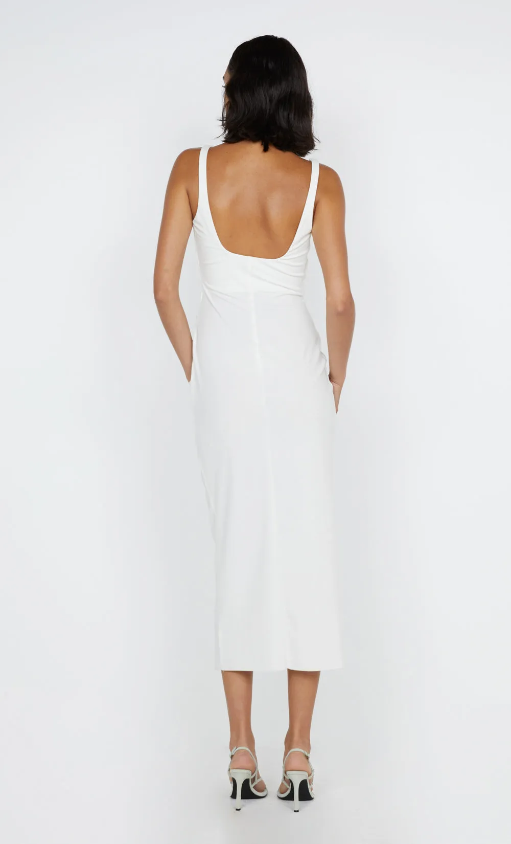 AVELINE TUCK MIDI DRESS - WHITE