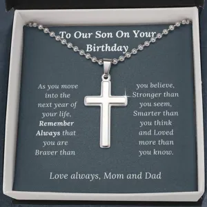 Birthday Gift for Son Love Mom & Dad - Artisan Crafted Cross Necklace