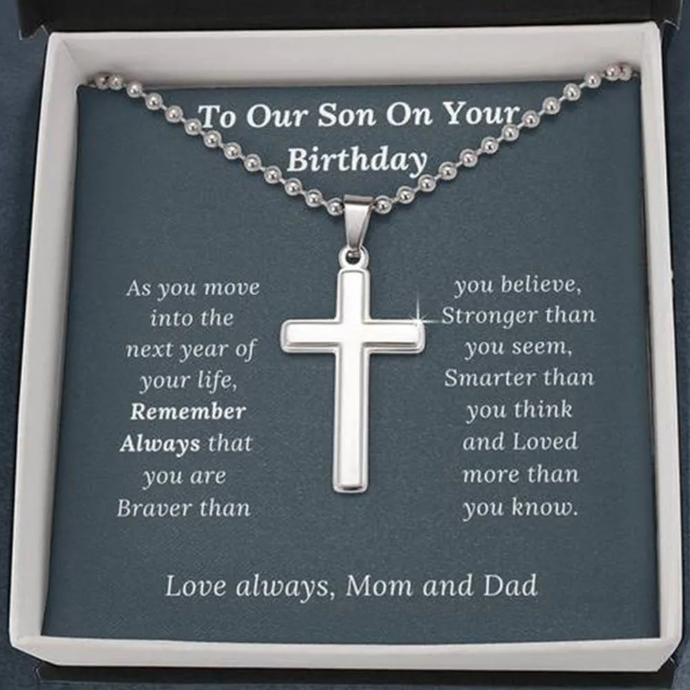 Birthday Gift for Son Love Mom & Dad - Artisan Crafted Cross Necklace