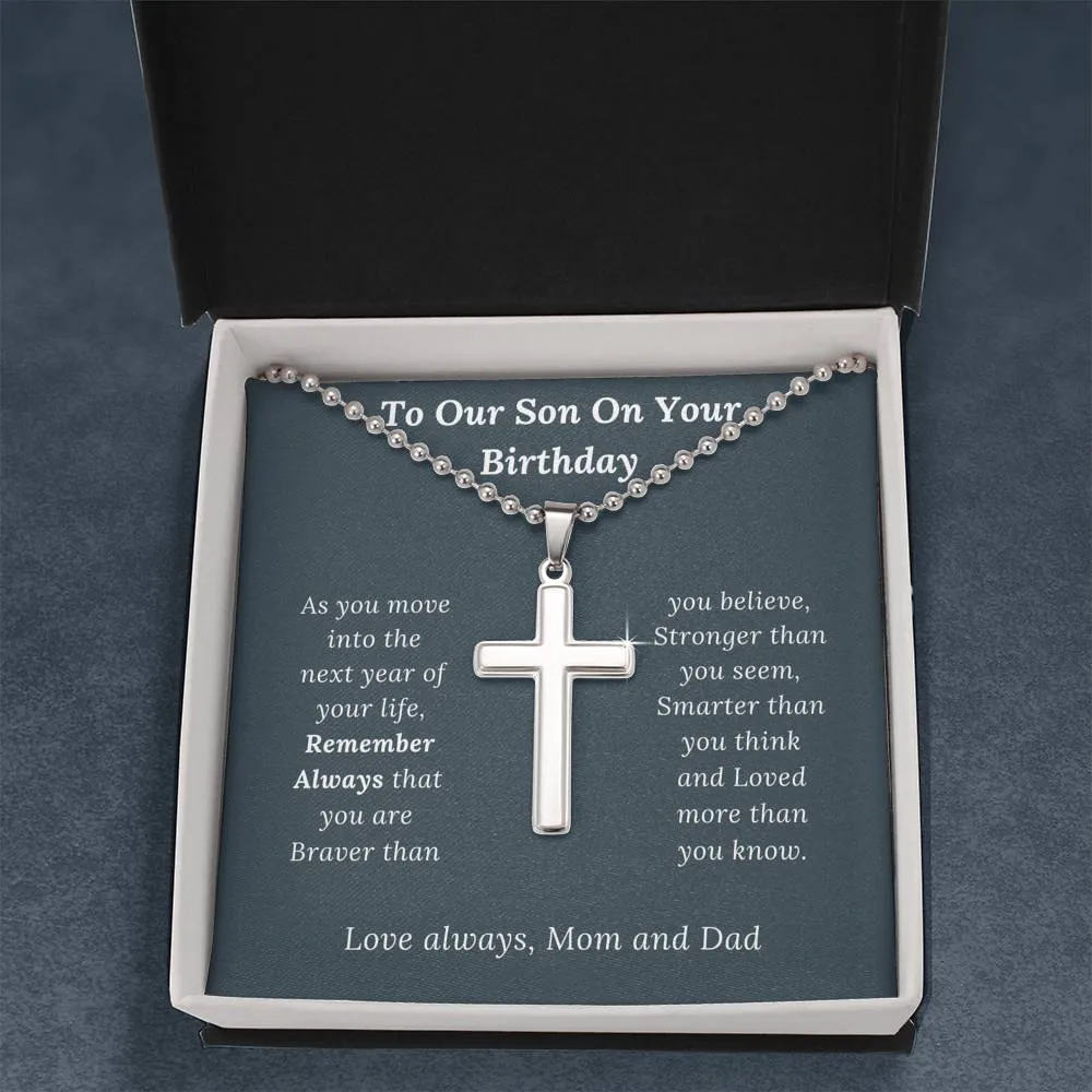 Birthday Gift for Son Love Mom & Dad - Artisan Crafted Cross Necklace
