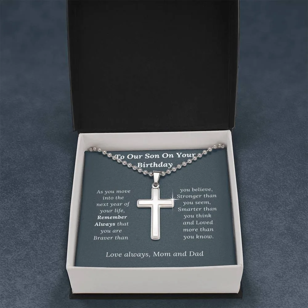 Birthday Gift for Son Love Mom & Dad - Artisan Crafted Cross Necklace