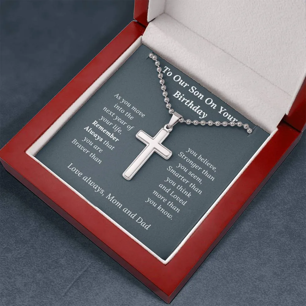 Birthday Gift for Son Love Mom & Dad - Artisan Crafted Cross Necklace