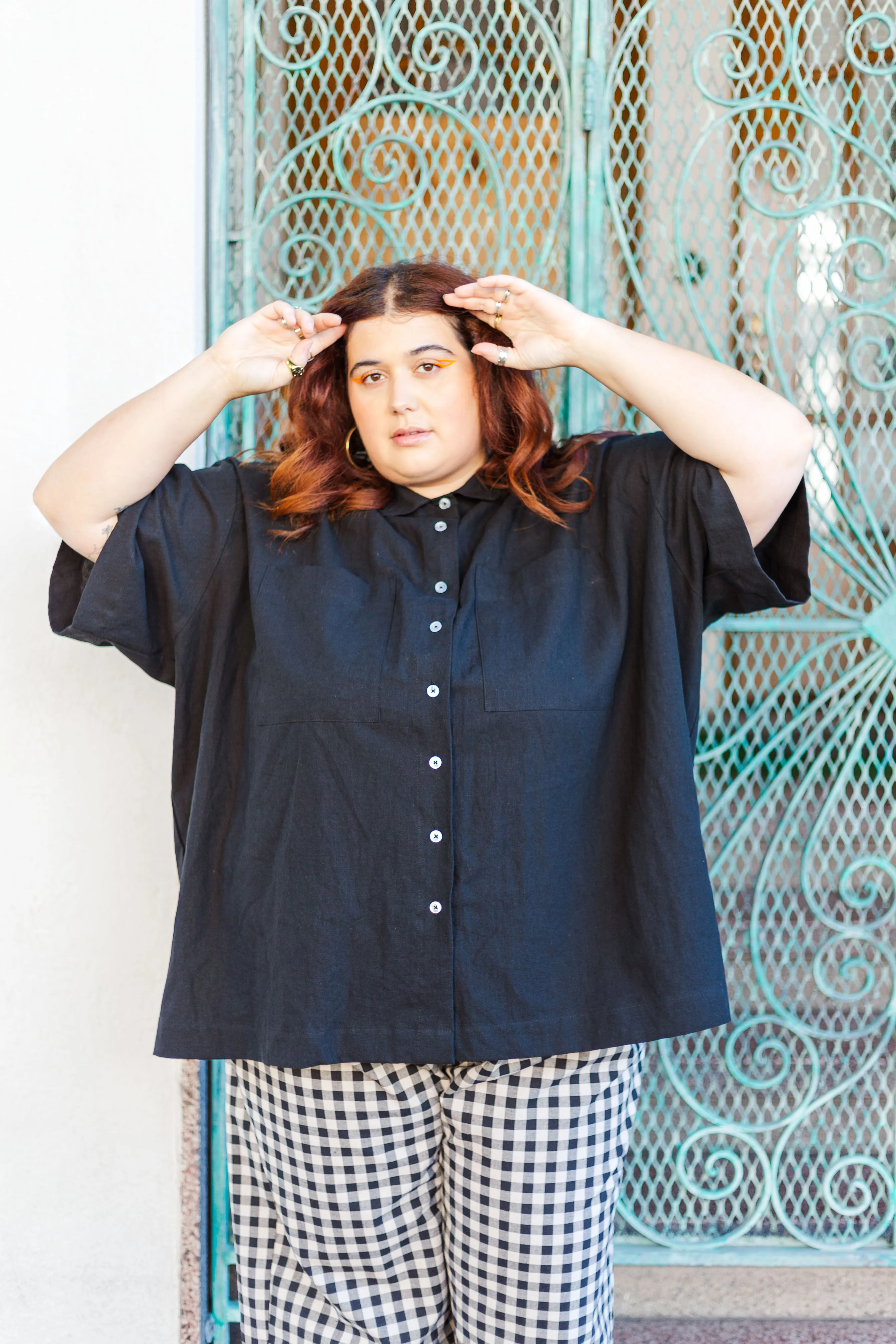 Boxy Collared Tunic in Black Cotton Linen (RTS)