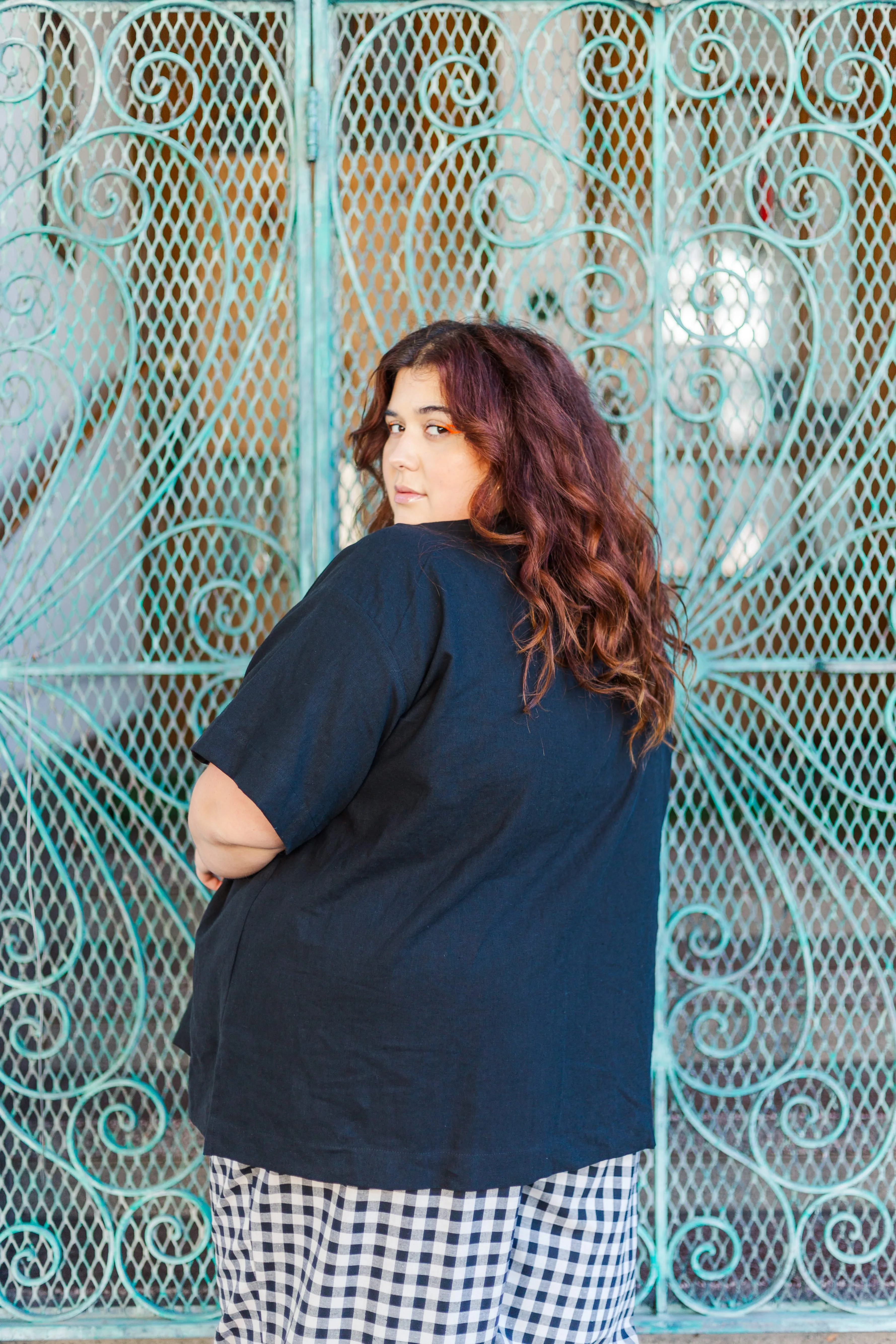 Boxy Collared Tunic in Black Cotton Linen (RTS)