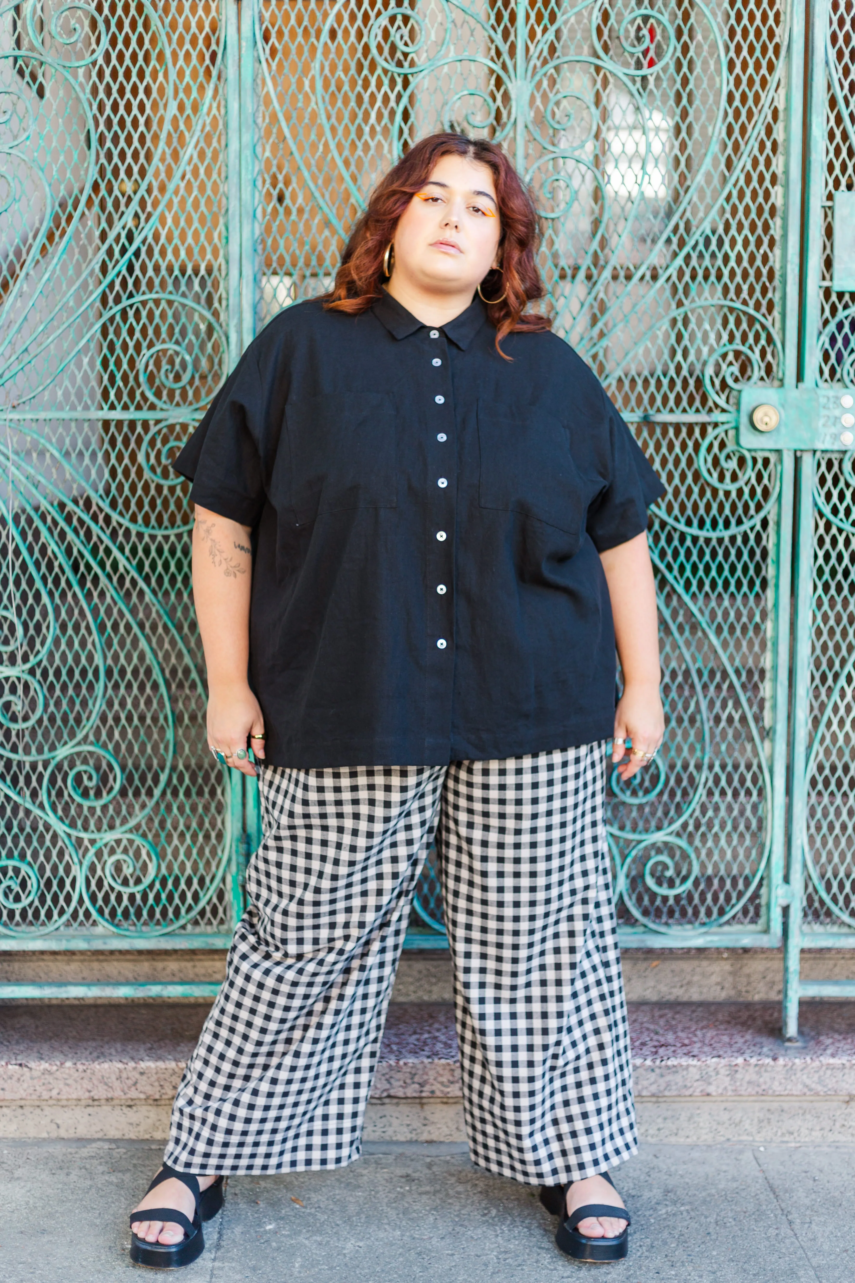 Boxy Collared Tunic in Black Cotton Linen (RTS)
