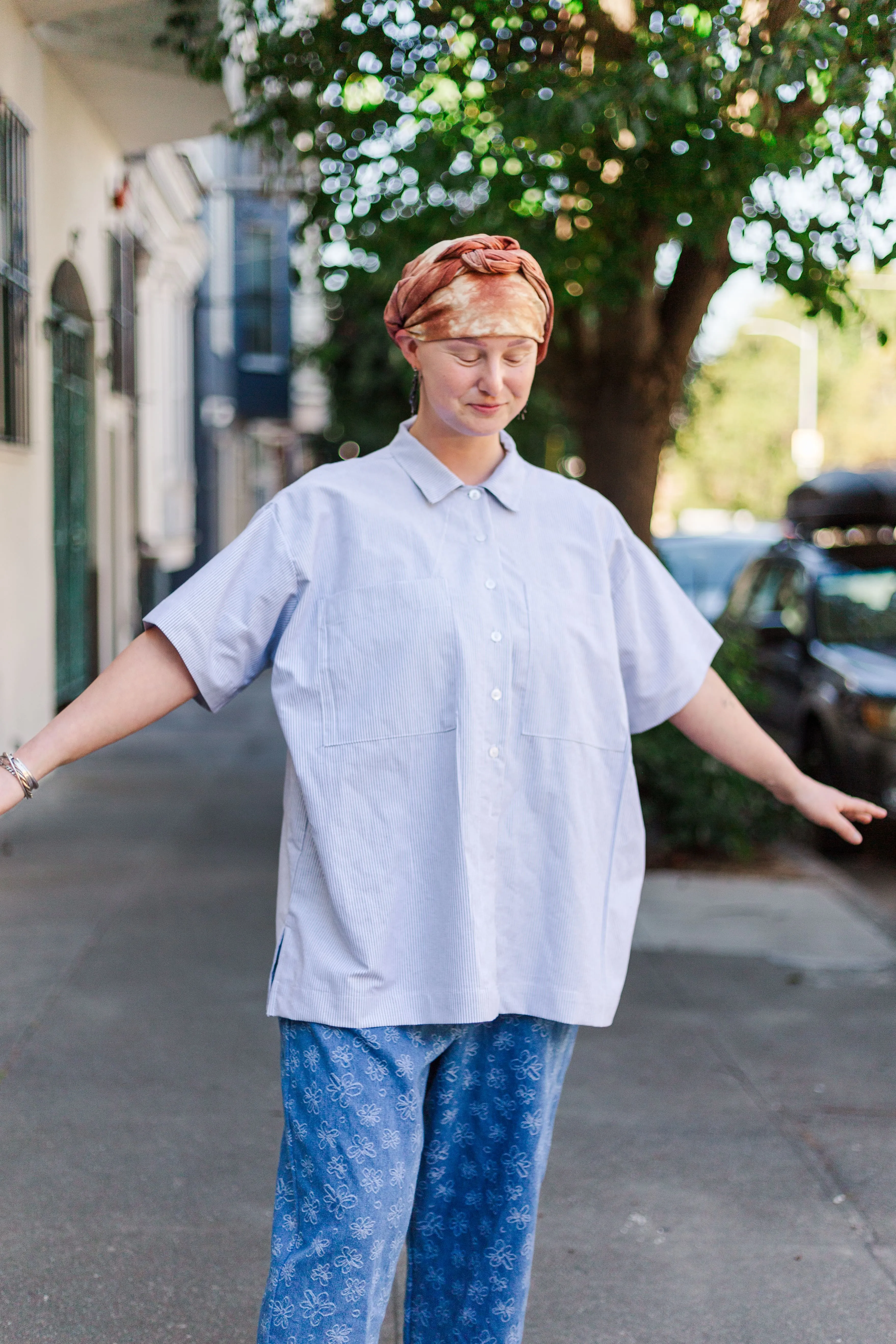 Boxy Collared Tunic in Blue Stripe (RTS)