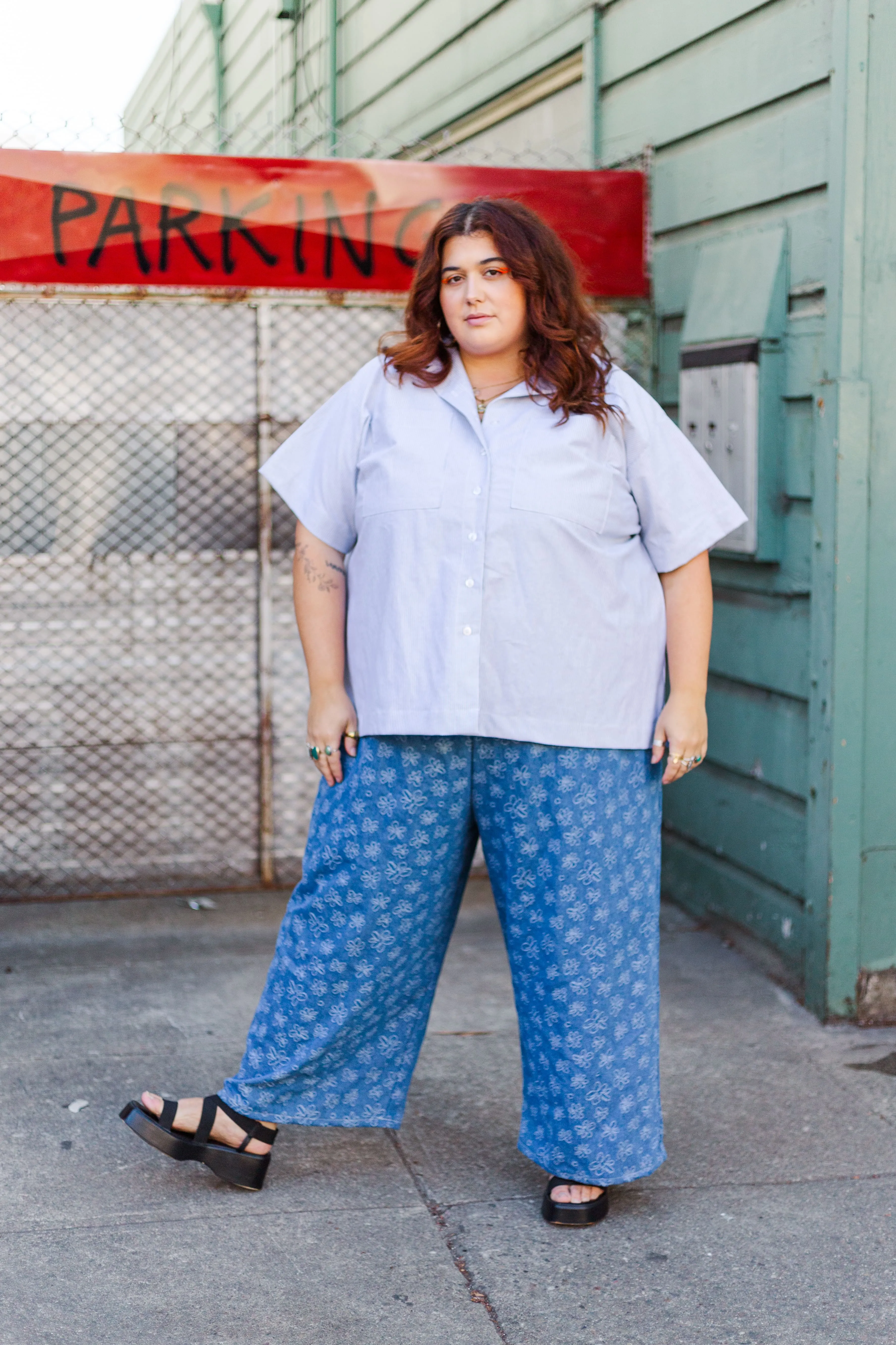 Boxy Collared Tunic in Blue Stripe (RTS)