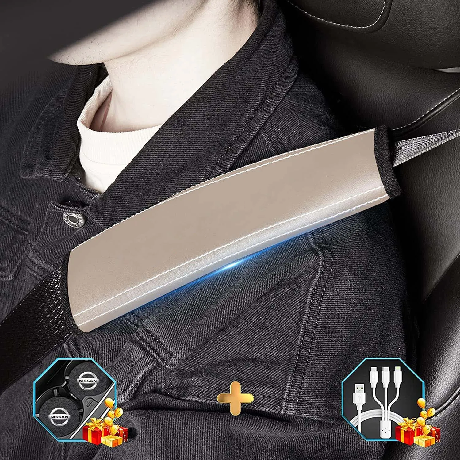Car Seat Belt Covers (2PCS), Custom Fit For Your Cars, Microfiber Leather Seat Belt Shoulder Pads for More Comfortable Driving, Car Accessories MA13994