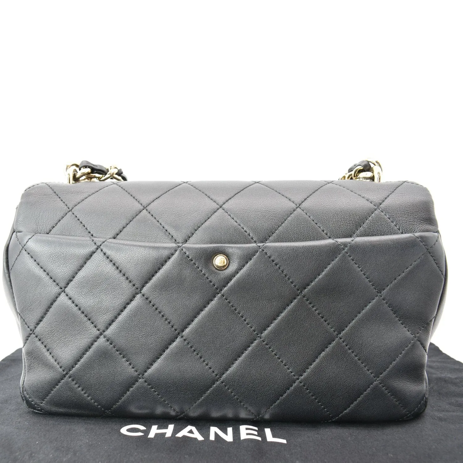 CHANEL Elegant Resin Double Chain Flap Lambskin Shoulder Bag Black