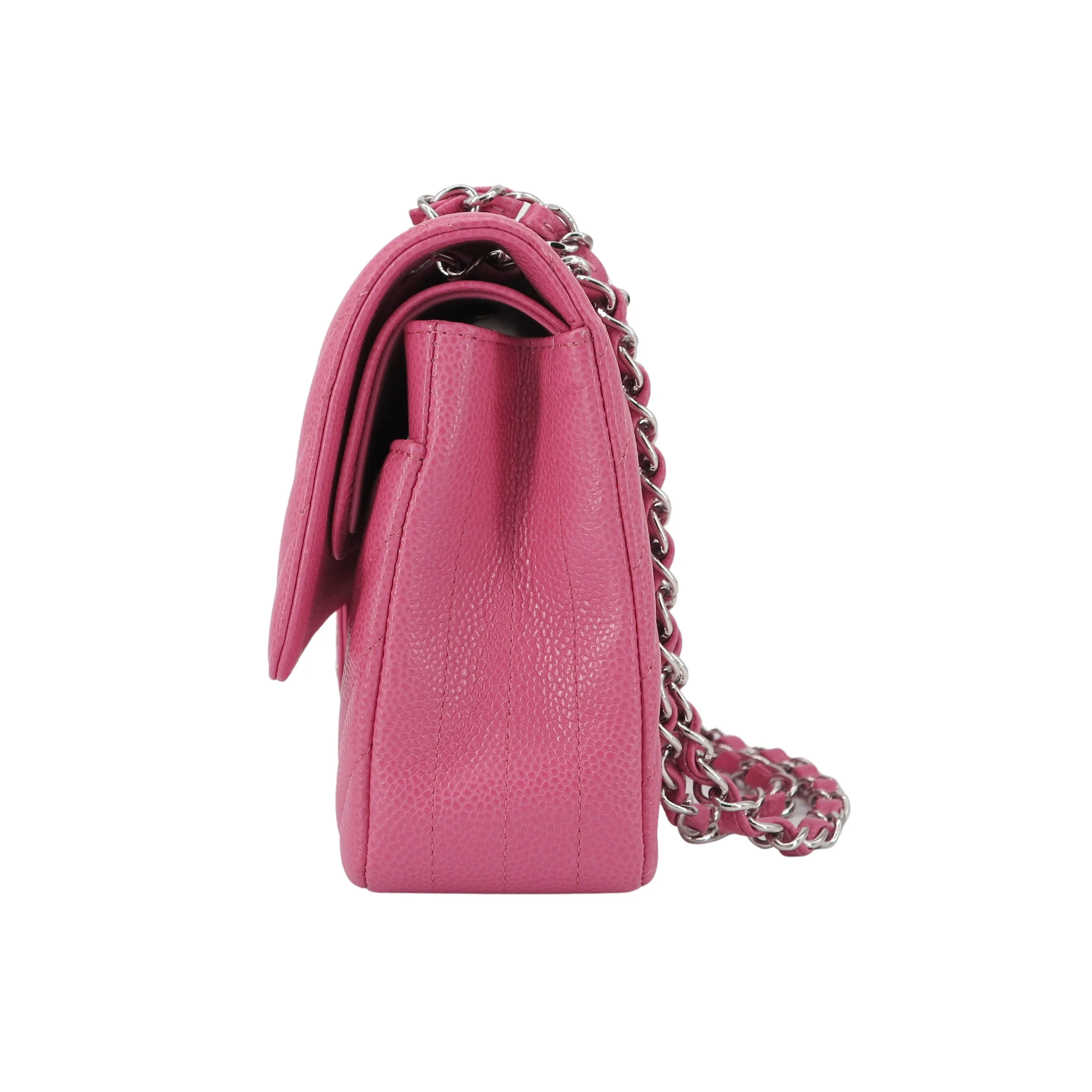 Chevron Medium Classic Double Flap Bag in Bubble Gum Pink Caviar