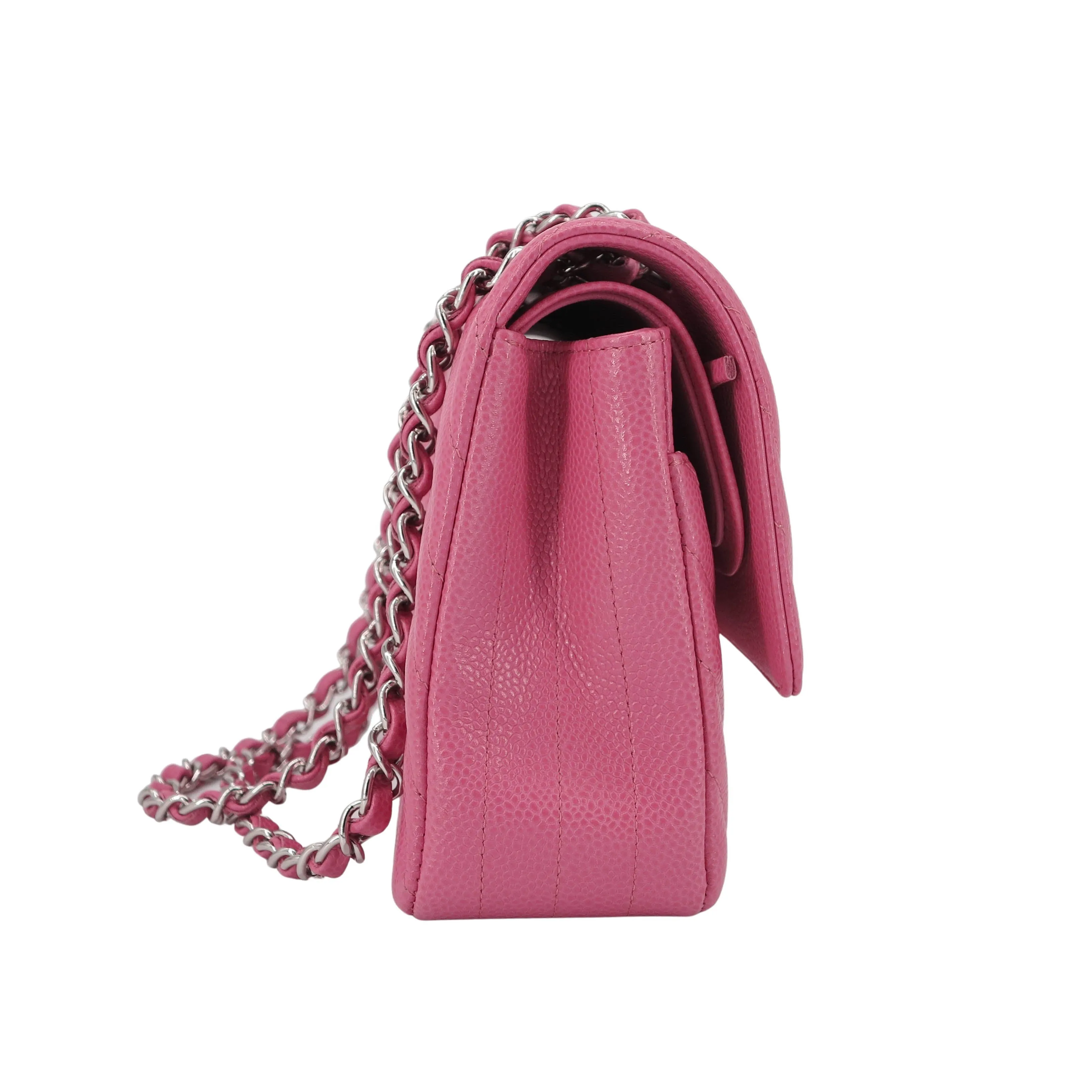 Chevron Medium Classic Double Flap Bag in Bubble Gum Pink Caviar