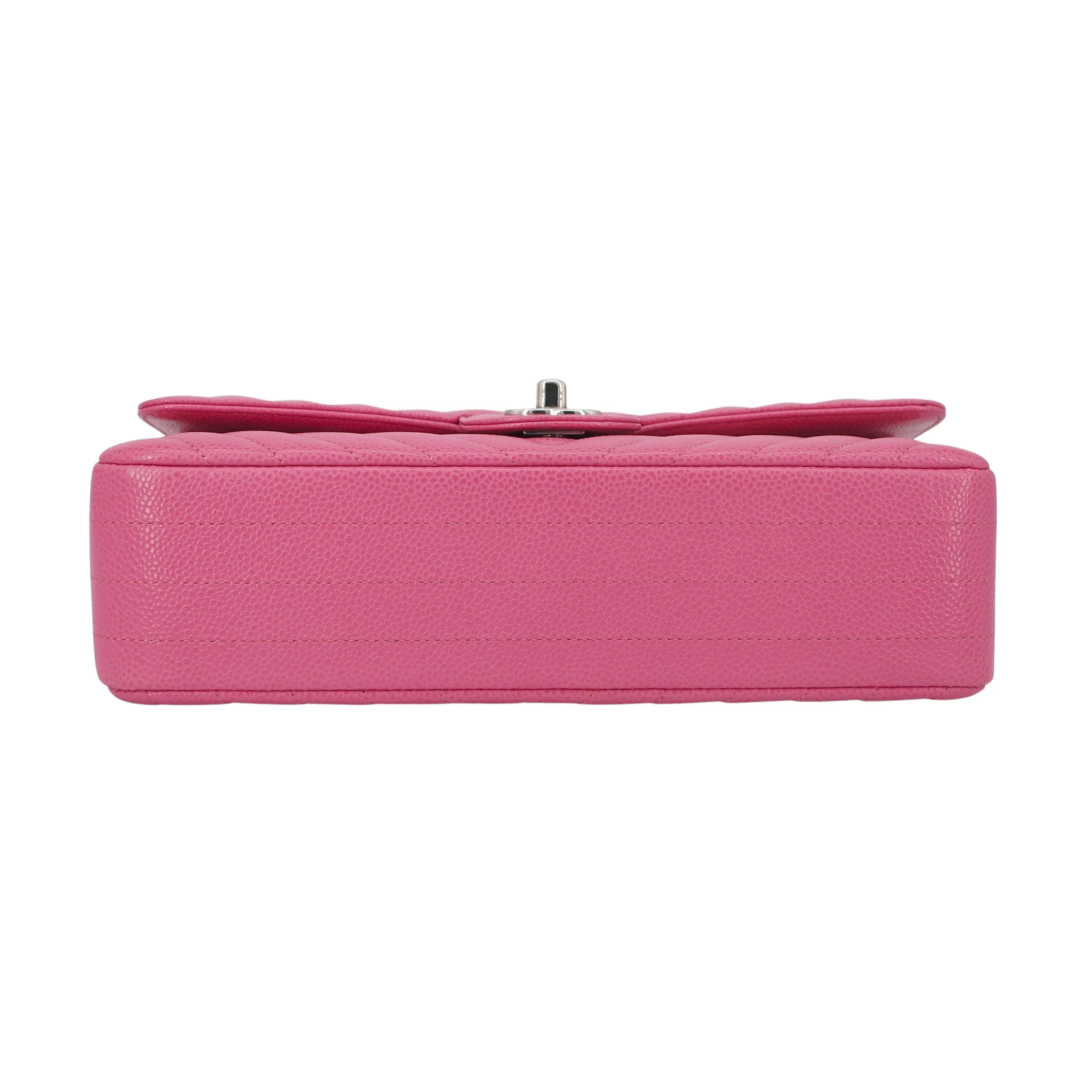 Chevron Medium Classic Double Flap Bag in Bubble Gum Pink Caviar