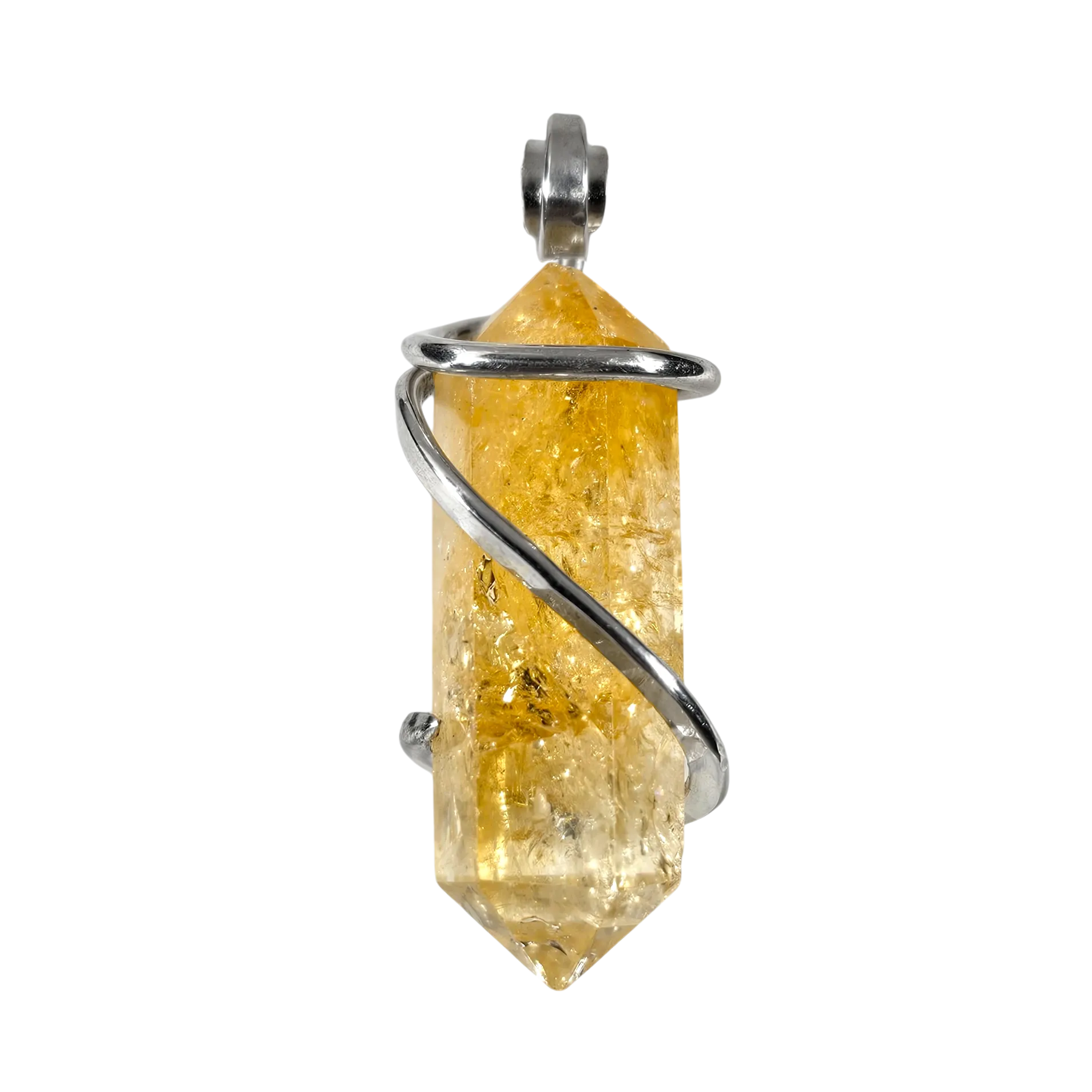 Citrine Handmade Crystal Pendant Wrapped in Silver
