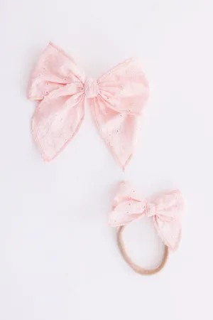Classic Hair Bow - Petal Pink Eyelet