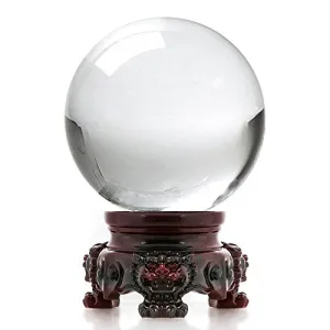 Clear Crystal Ball with Redwood Lion Resin Stand