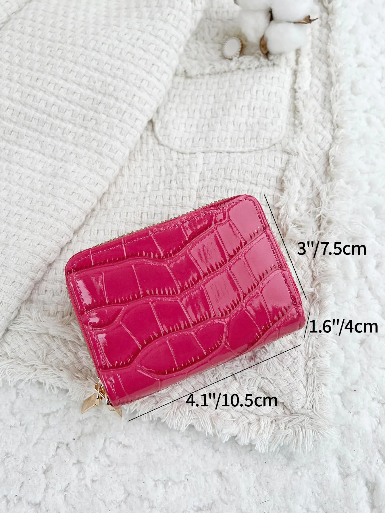 Crocodile Embossed Card Holder Zipper - Neon Hot Pink