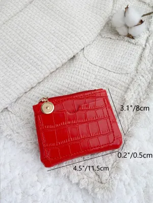 Crocodile Embossed Coin Purse  - Red - FD ⚡