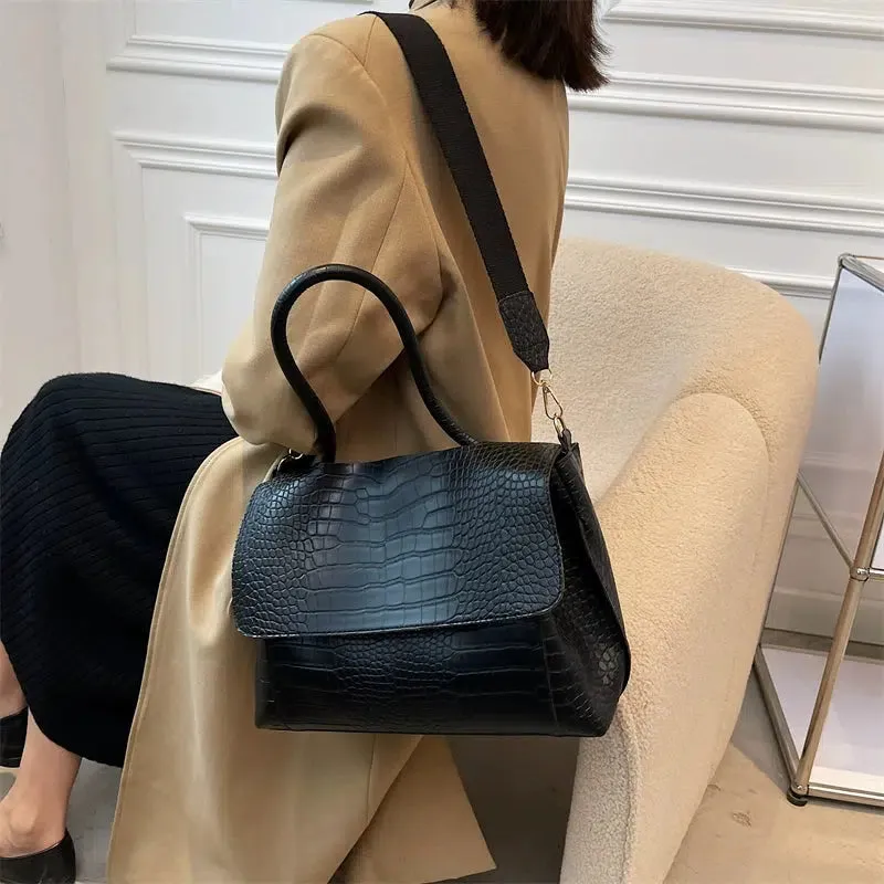 Crocodile-Embossed Leather Tote Bag