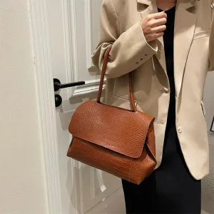 Crocodile-Embossed Leather Tote Bag