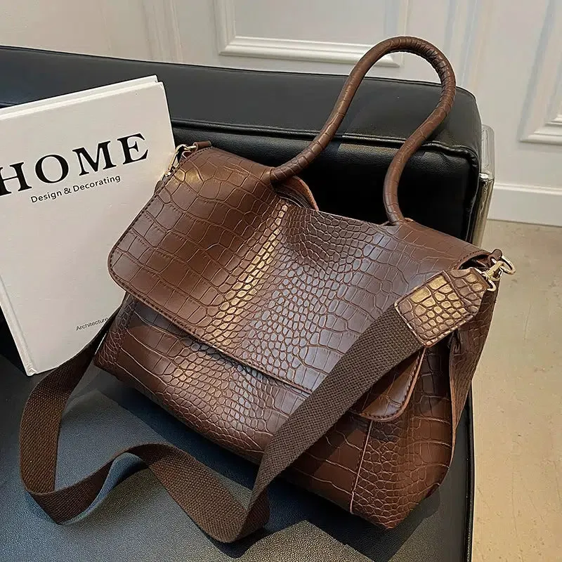 Crocodile-Embossed Leather Tote Bag
