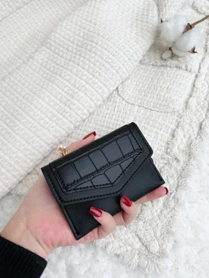 Crocodile Embossed Snap Button Coin Purse - Black