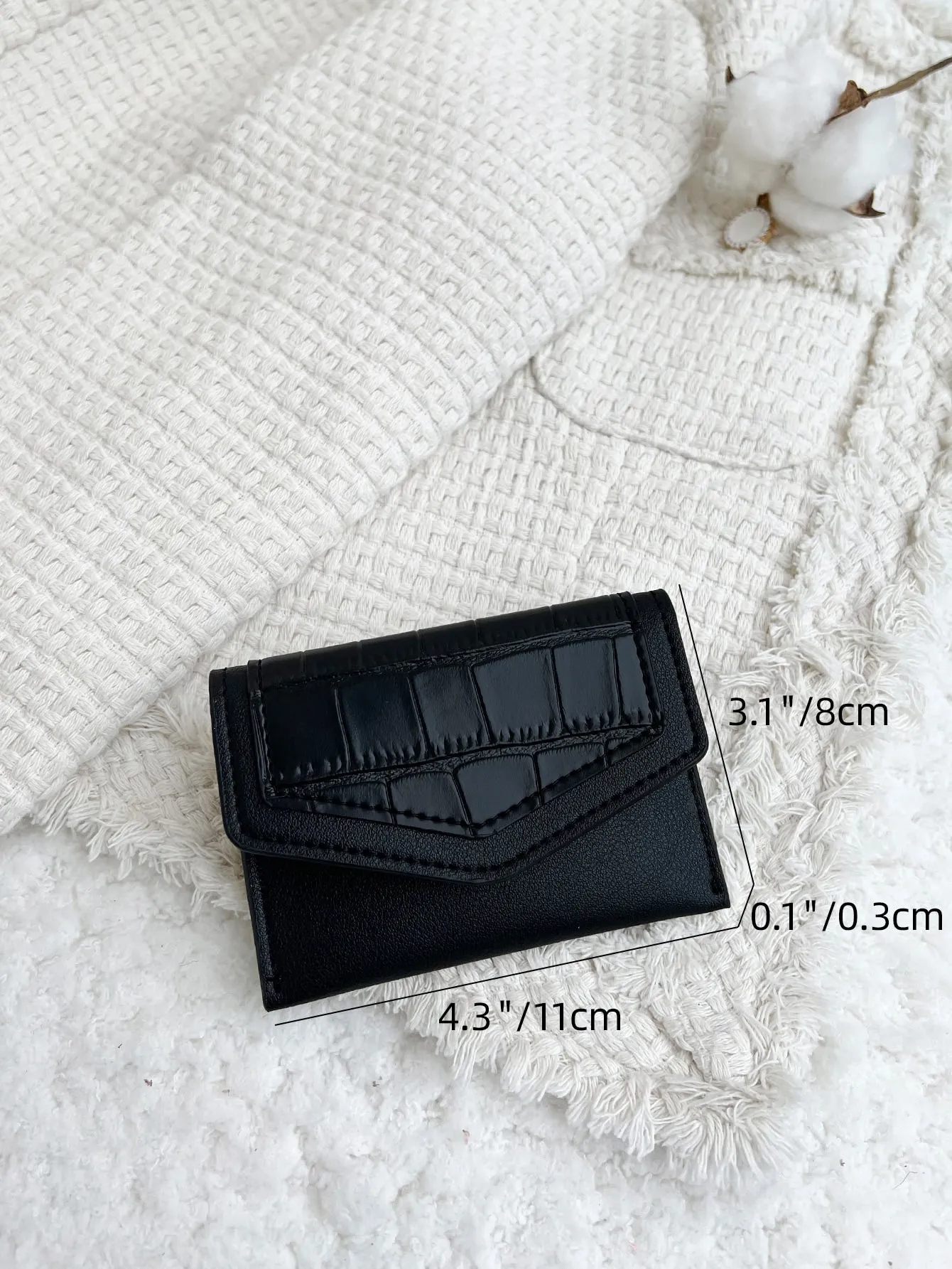 Crocodile Embossed Snap Button Coin Purse - Black