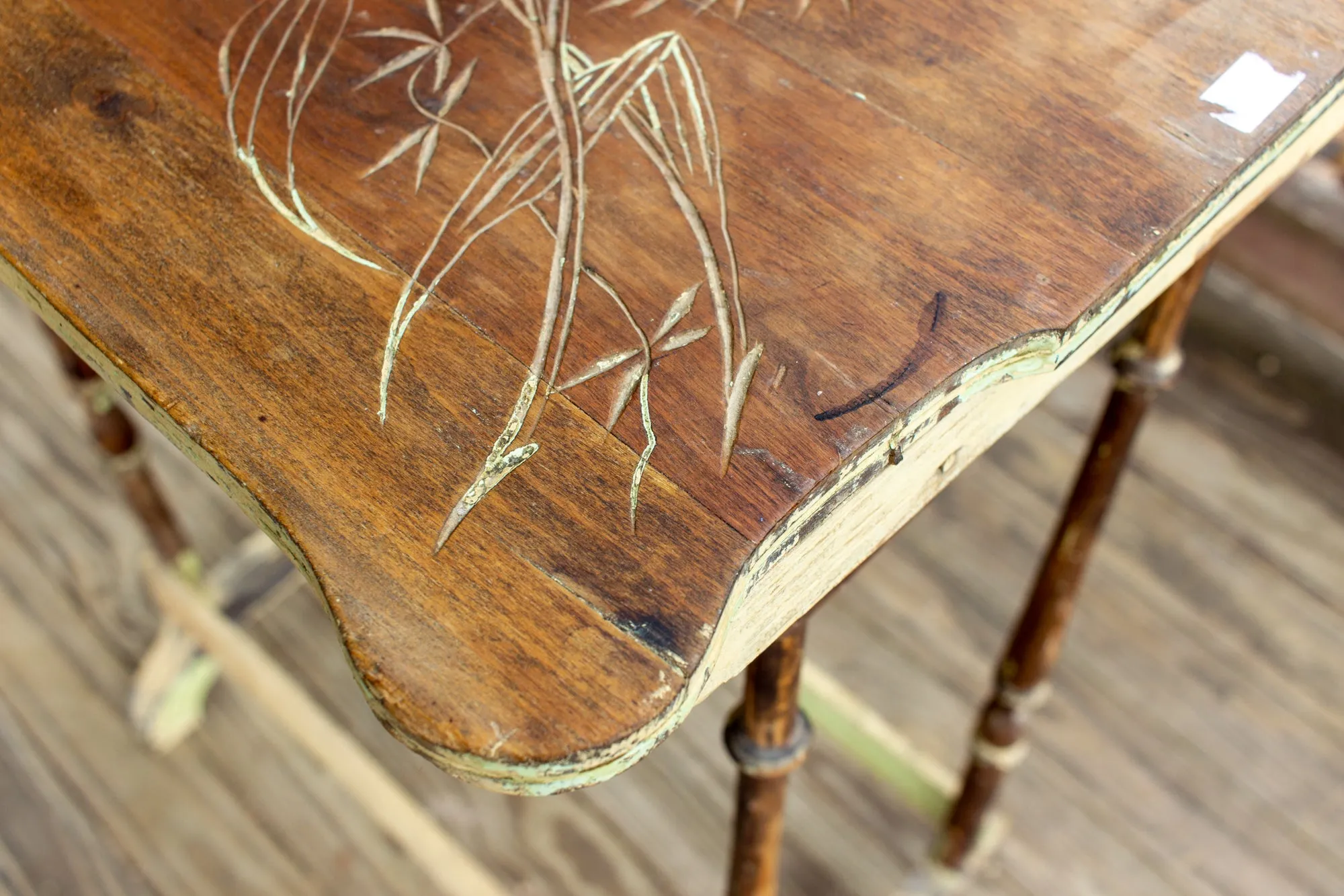 Distressed Antique French Carved Top Side Table