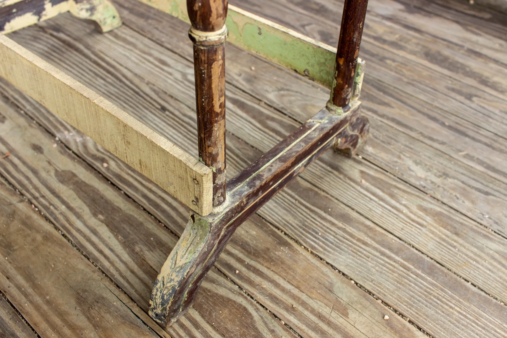 Distressed Antique French Carved Top Side Table