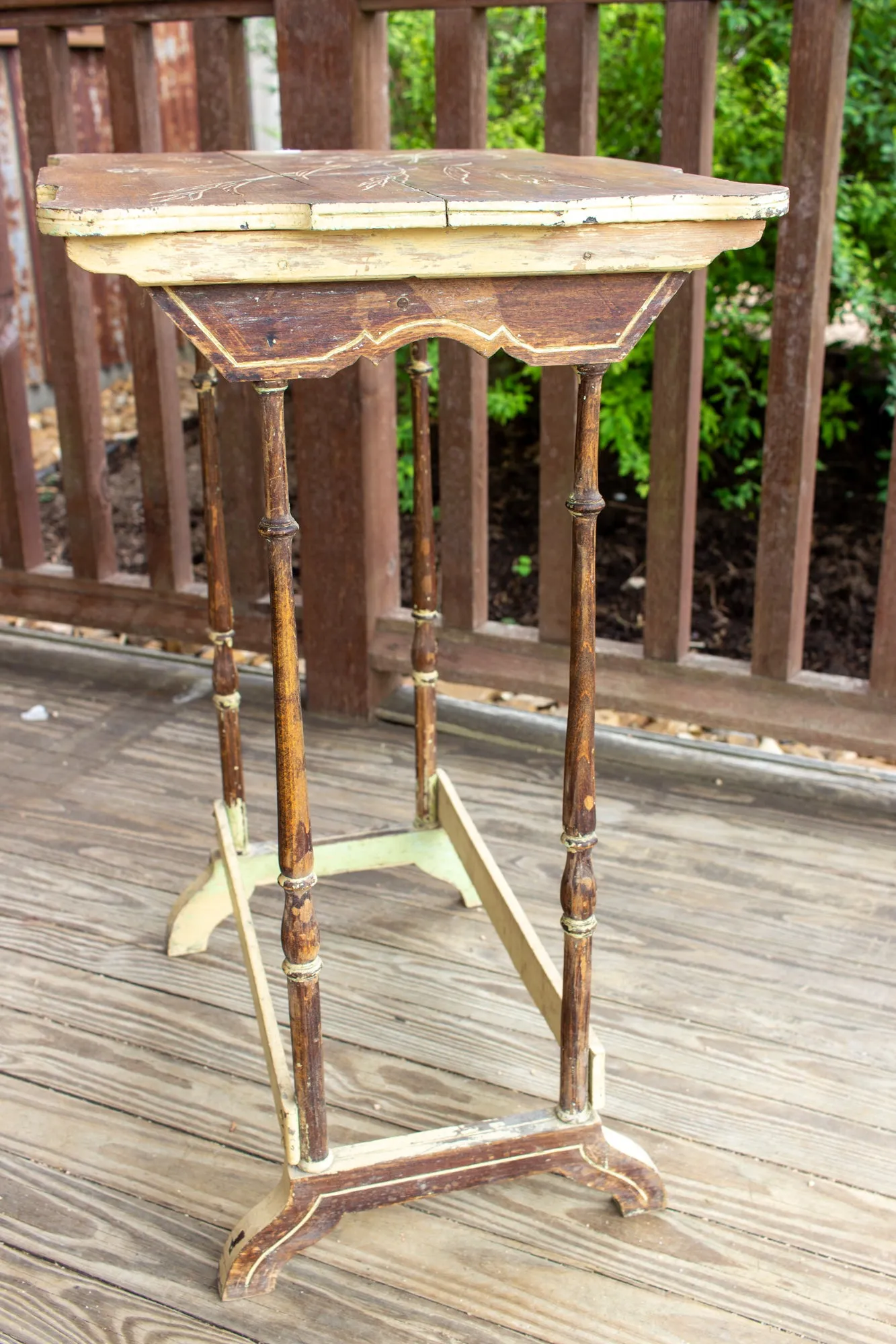 Distressed Antique French Carved Top Side Table
