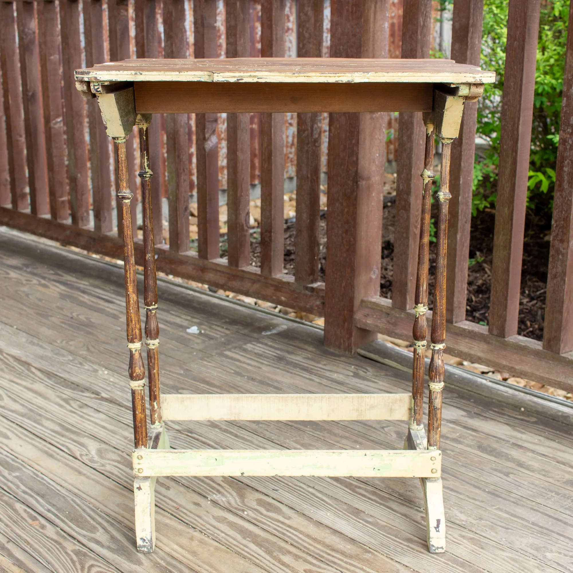 Distressed Antique French Carved Top Side Table