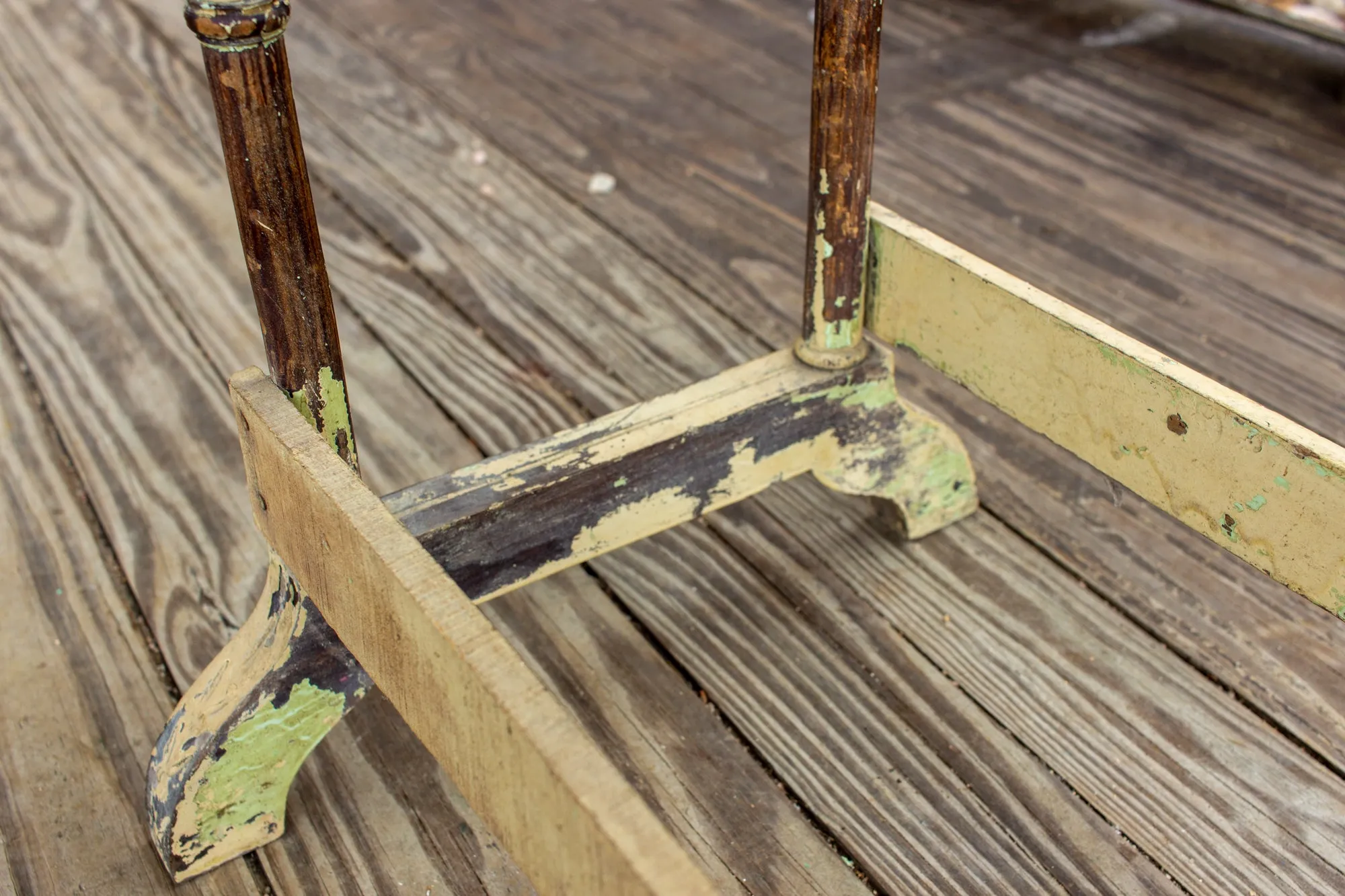 Distressed Antique French Carved Top Side Table