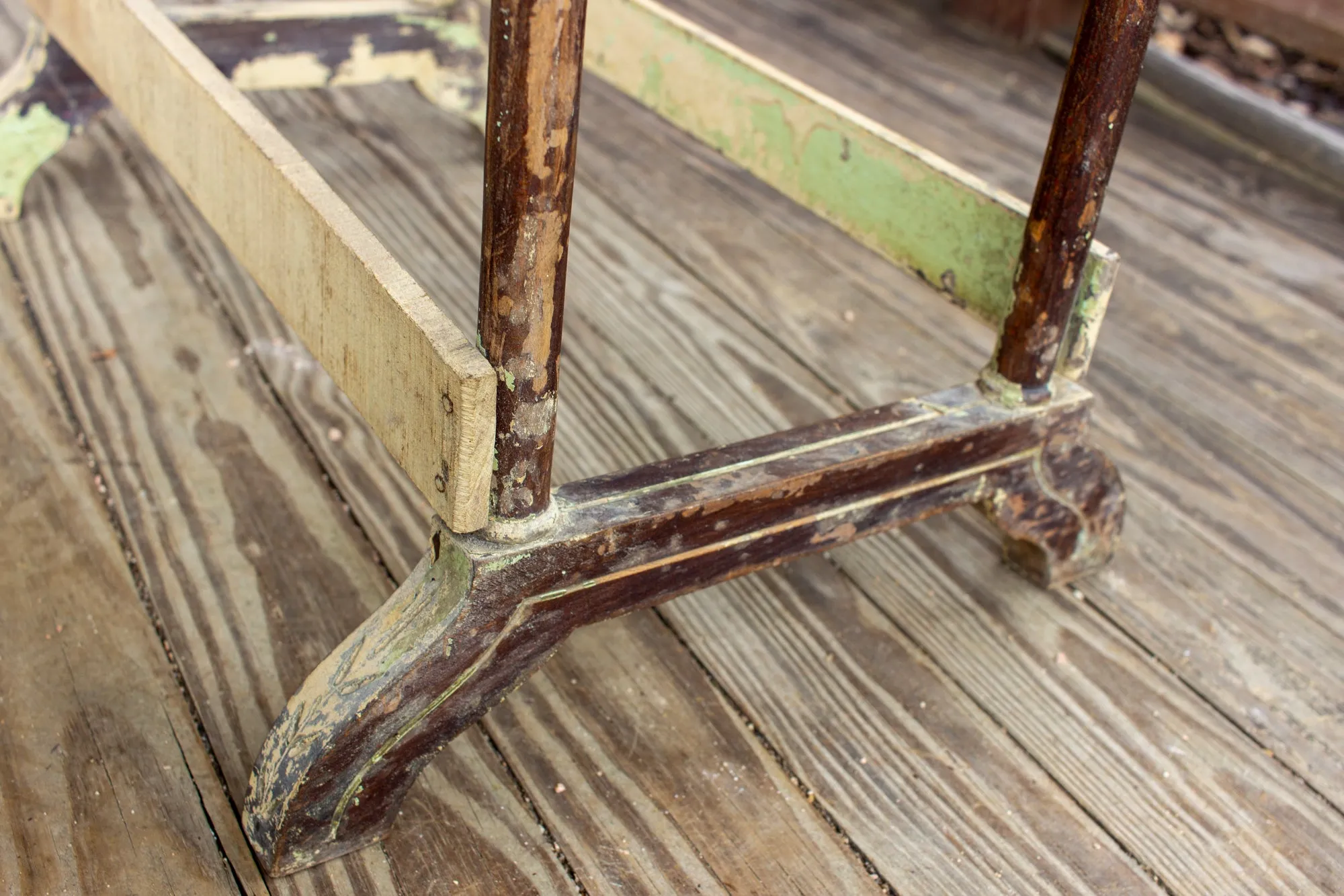 Distressed Antique French Carved Top Side Table