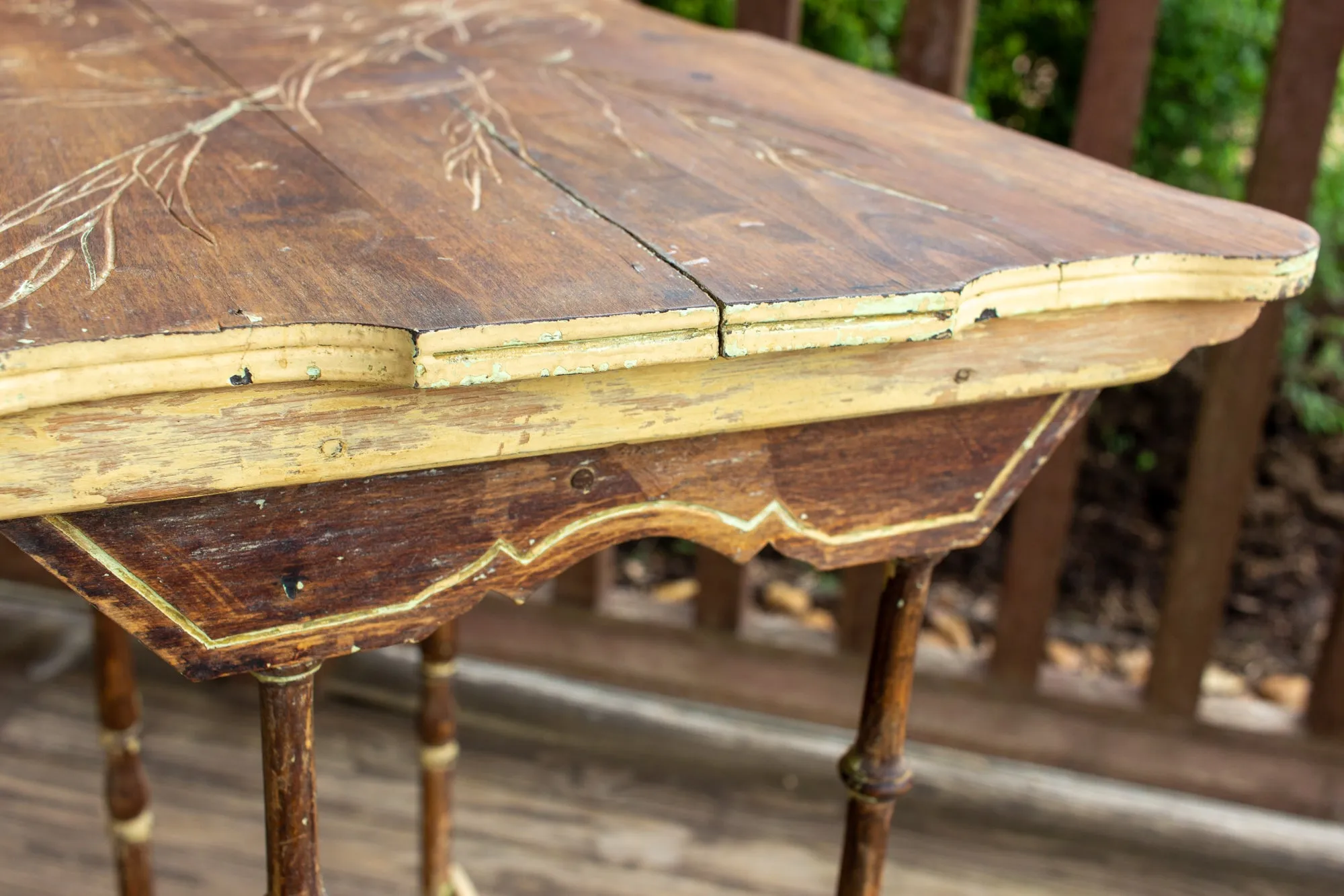 Distressed Antique French Carved Top Side Table