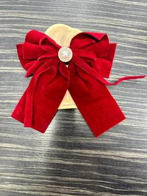 DMB Red Pearl Embellished Velvet Hair Bow