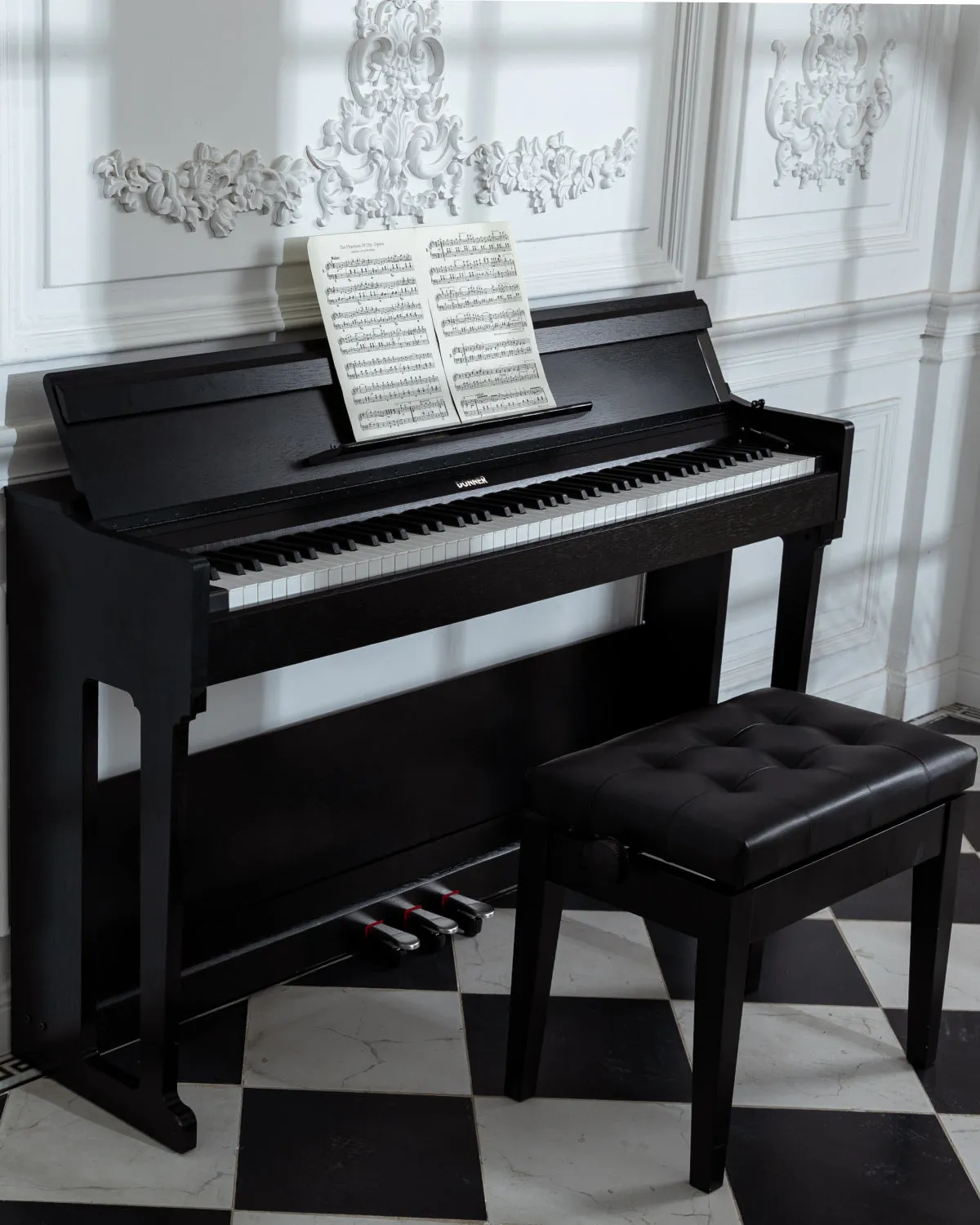 Donner DDP-90 Upright Digital Piano 88-Key Weighted Black and Flip Cover Design