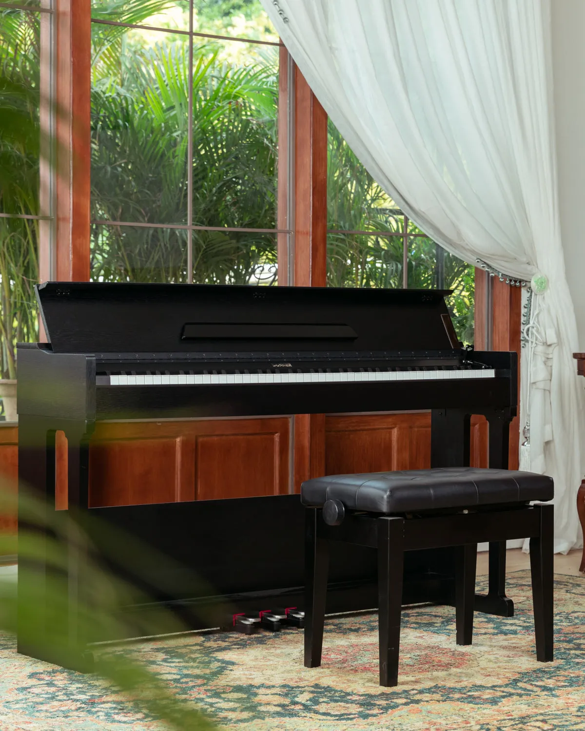 Donner DDP-90 Upright Digital Piano 88-Key Weighted Black and Flip Cover Design