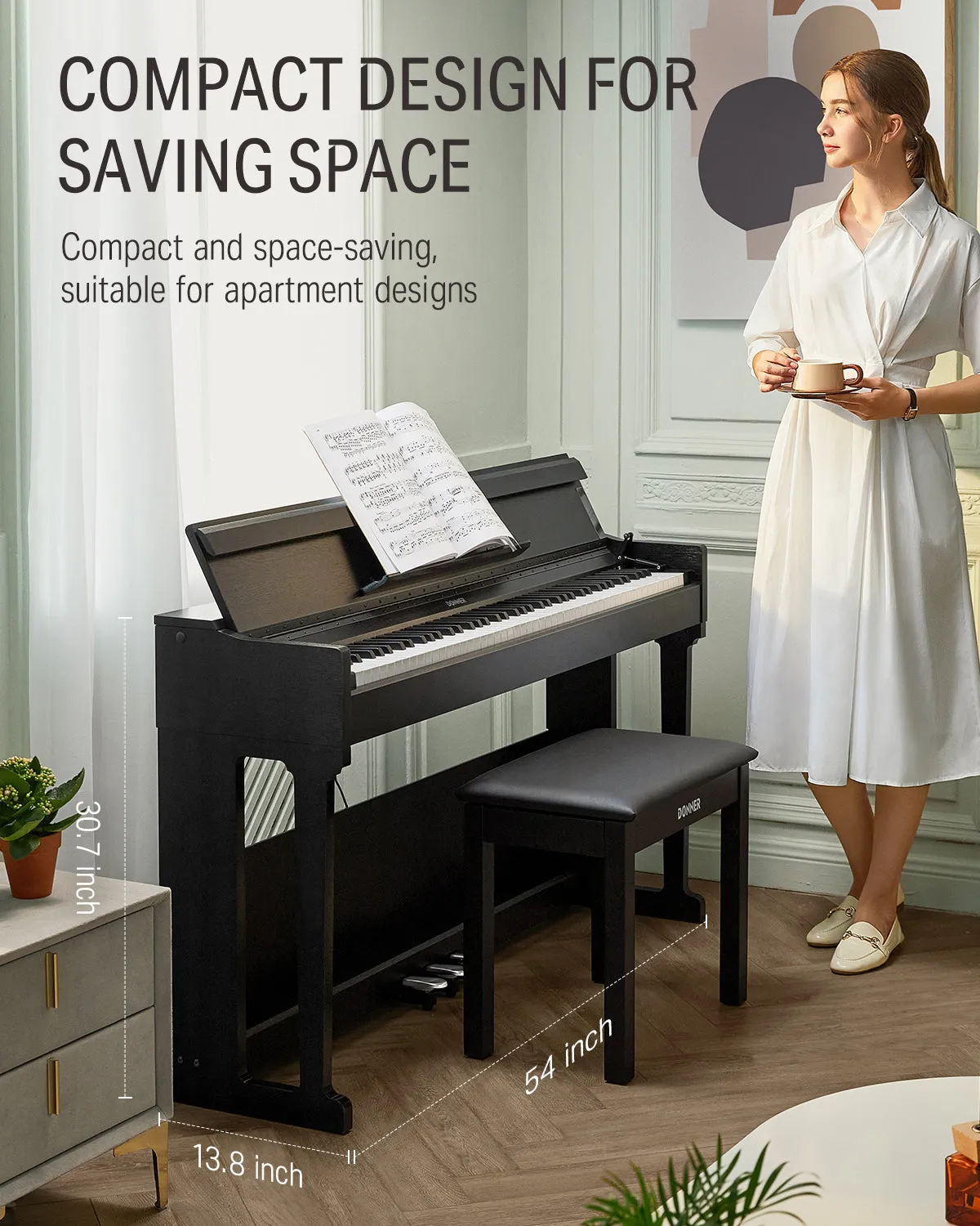 Donner DDP-90 Upright Digital Piano 88-Key Weighted Black and Flip Cover Design