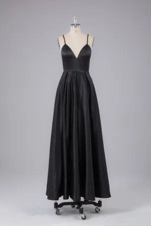 Elegant A Line Satin Spaghetti Straps Long Prom Dress