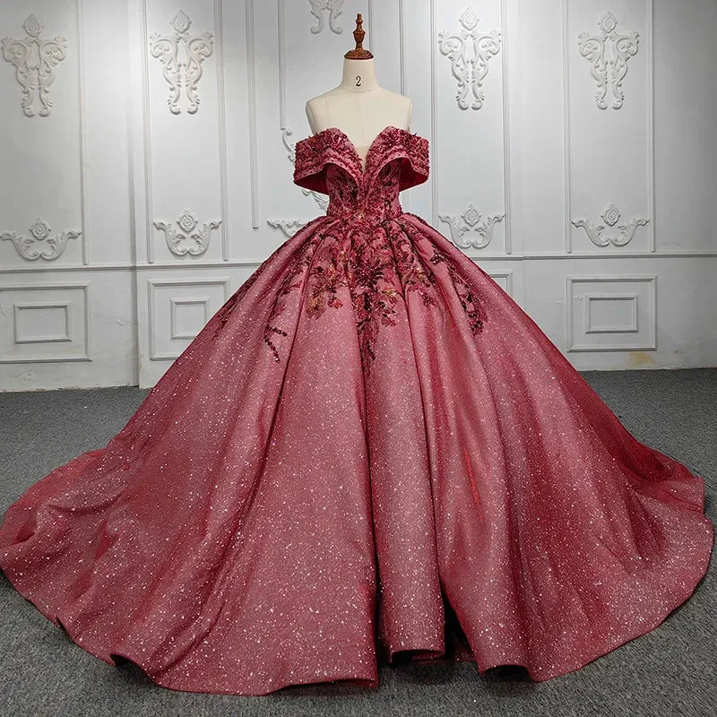 Elegant Burgundy Strapless Party Dresses Sweetheart Appliques Ball Gown