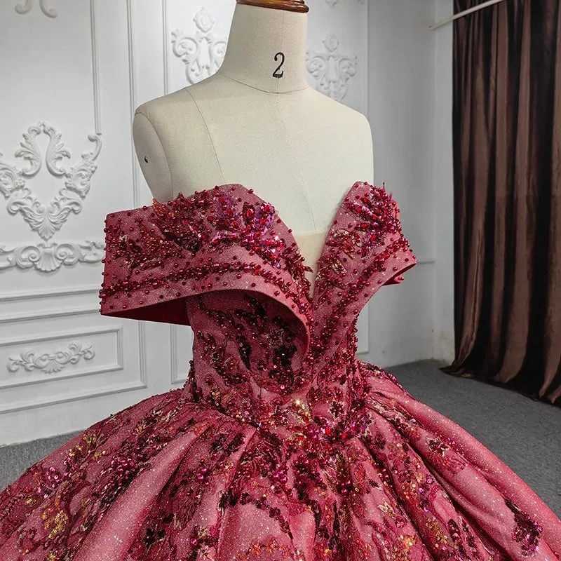 Elegant Burgundy Strapless Party Dresses Sweetheart Appliques Ball Gown