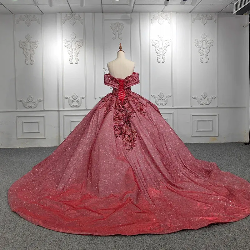 Elegant Burgundy Strapless Party Dresses Sweetheart Appliques Ball Gown