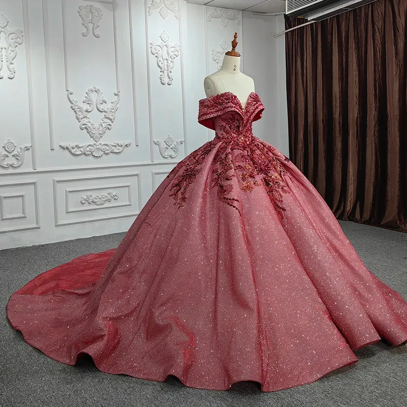 Elegant Burgundy Strapless Party Dresses Sweetheart Appliques Ball Gown