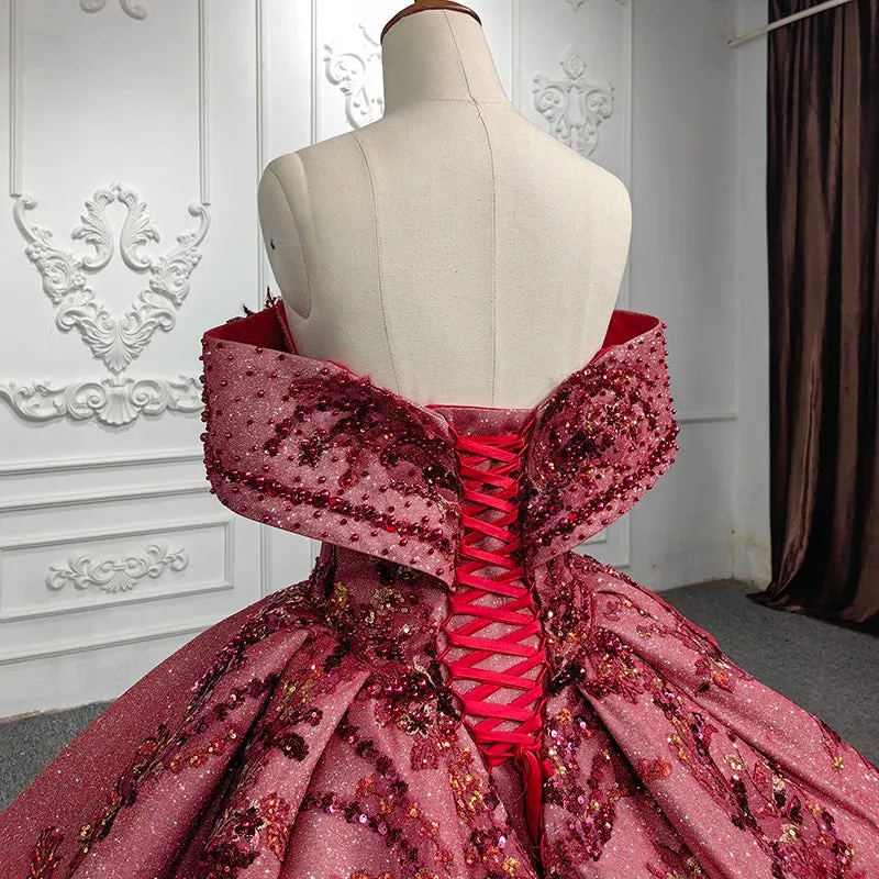 Elegant Burgundy Strapless Party Dresses Sweetheart Appliques Ball Gown